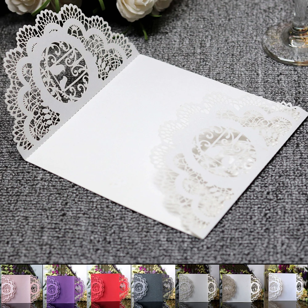  10pcs Simple Wedding Invitations Laser Cutting Invitation Card for Wedding Blank Inner Sheet Hollow - 32957428010