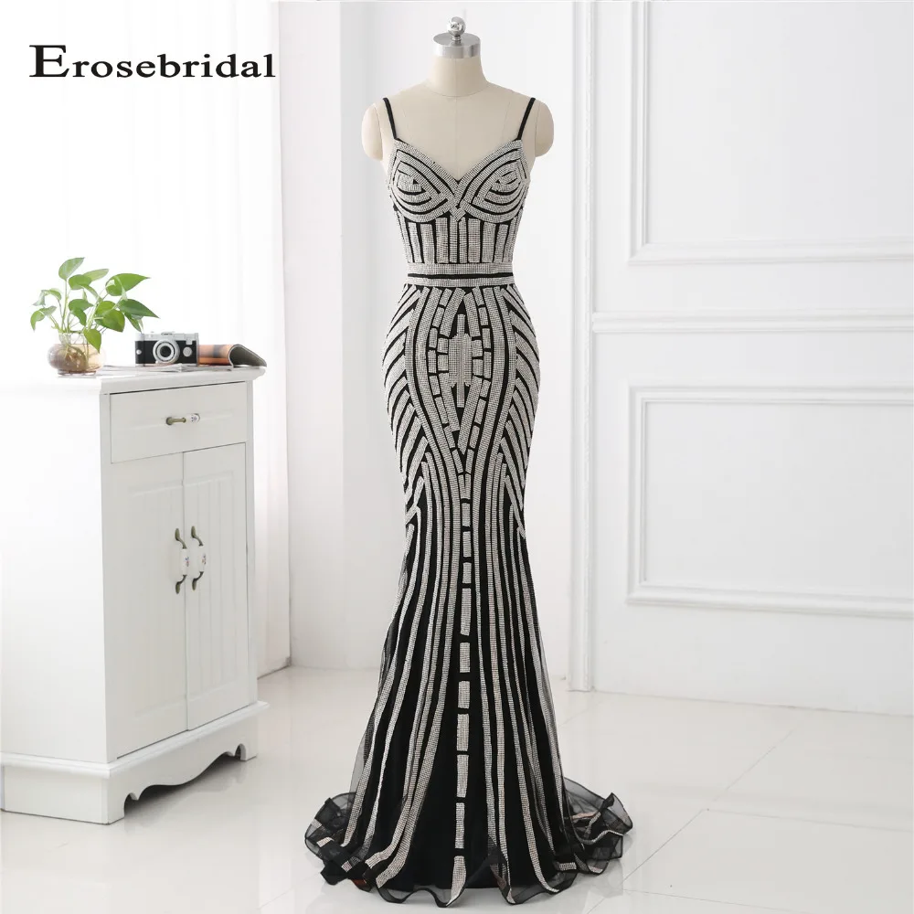 

48 Hours Shipping Black Mermaid Evening Dress Long Erosebridal 2019 Women Party Gowns Sparkly Crystal Vestido De Festa ZLR016