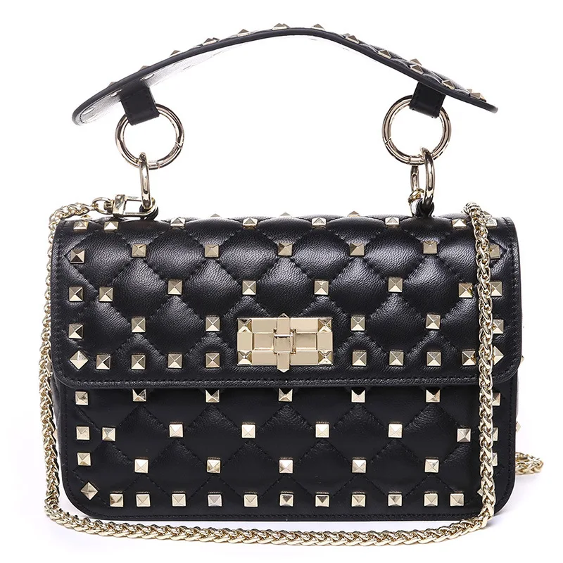 

handbags for women 2018 Genuine Leather Rivet Pouch Shoulder Sheepskin Leather Top Luxury Designer Brand Trendy Handbag wallet