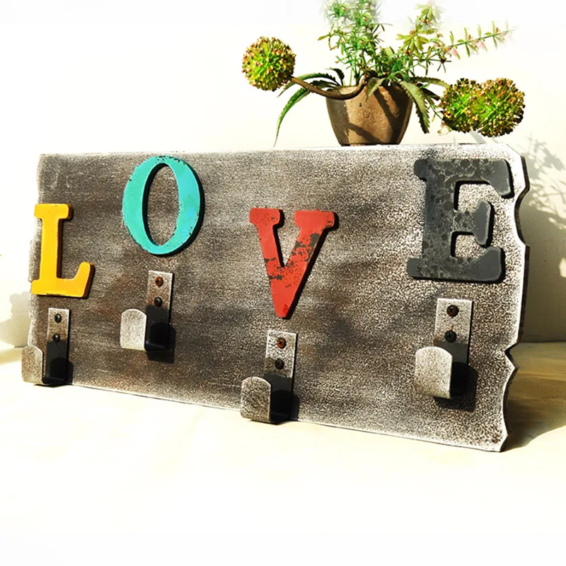 

Vintage Wooden Letter Wall Decoration Hooks Home Door Hook For Coat Bag Rack Clothes Hooks American Crafts Entrance key Holder