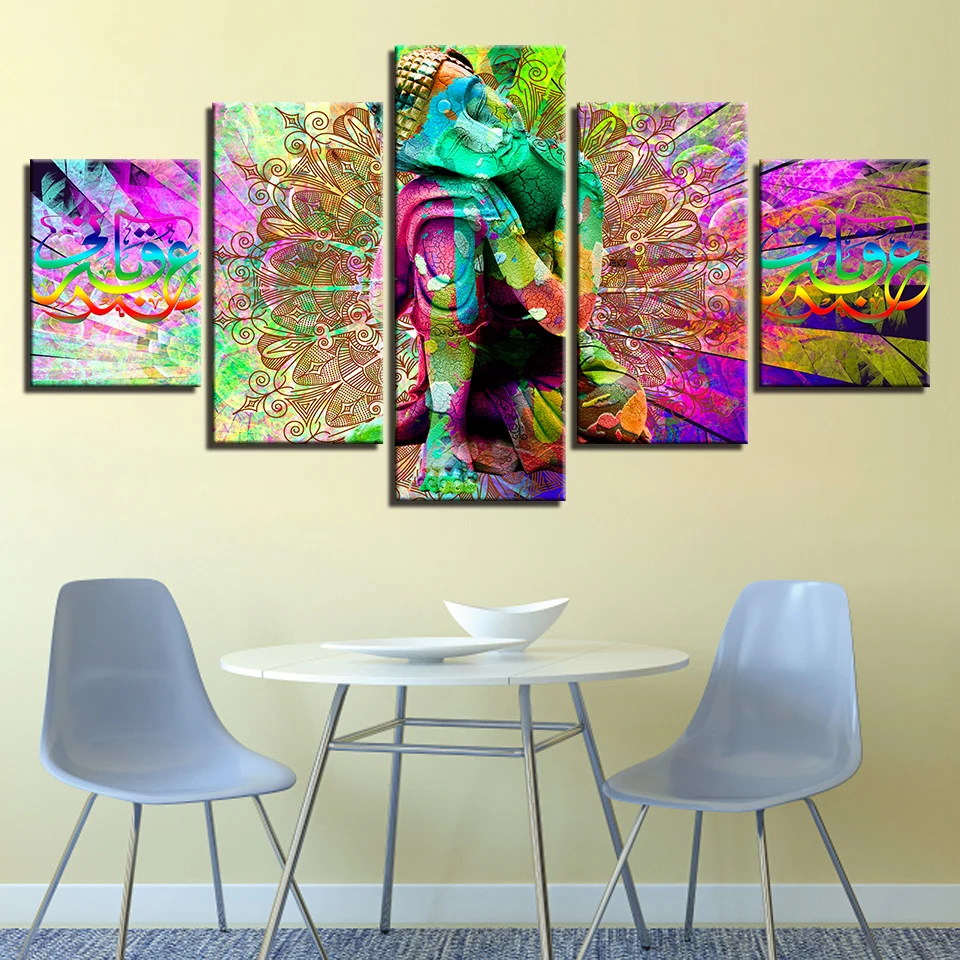 

Abstract HD Printed Pictures Decor Home Living Room Frame 5 Pieces Indian Color Buddha Canvas Painting Modular Posters Wall Art