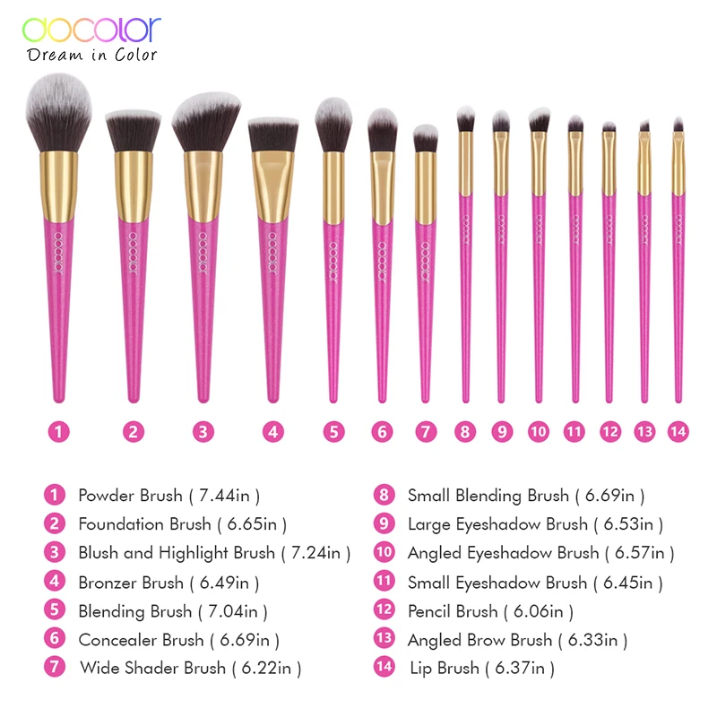 Best Docolor 14Pcs Makeup Brushes Set Powder Foundation Eyeshadow Blending Make Up Brushes Synthetic Hair Special price for 11.29