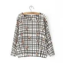 Show School Women Plaid Blouse Elegant Slim Tops 5/8 Sleeve O-Neck Pullover Printing Sweet Girl Shirt Wild Casual Tops EF151