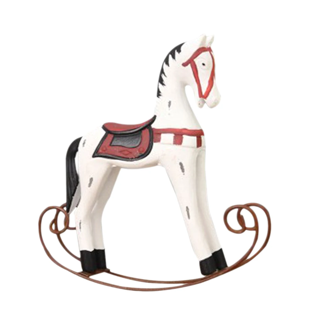 Nordic Wooden Rocking Horse Statue Wedding Decor Wood Horse Crafts DIY Bar Living Room Ornament Kids Toys