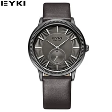 EYKI Casual Black Leather Strap 24 Hours Watches Men Top Brand Luxury Erkek Kol Saati Designer Waterproof Mens Wristwatch 2016