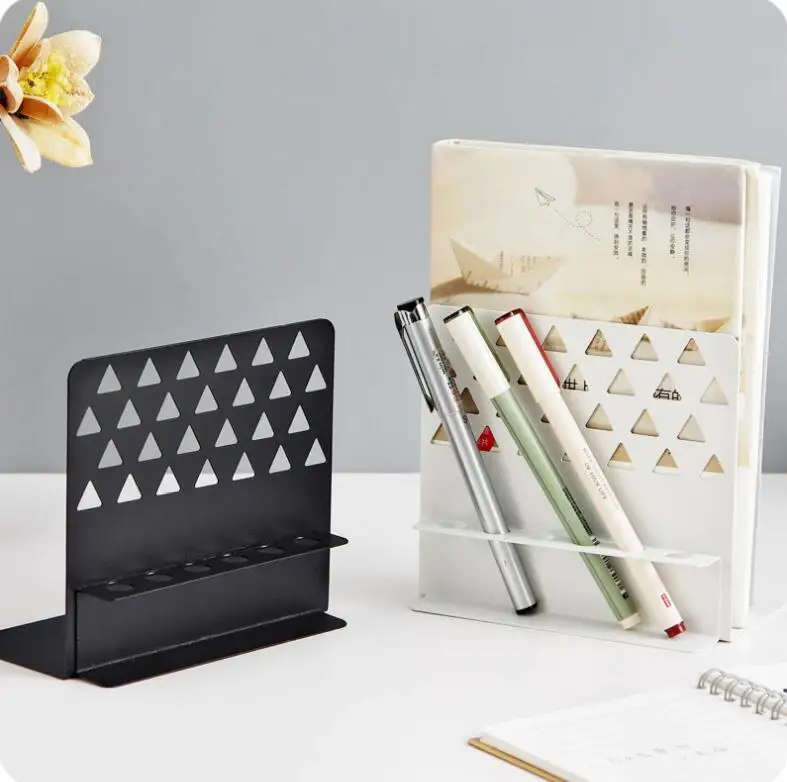 Creative Iron Book Stand Simple With Pen Hole Bookends Desk Book Holder