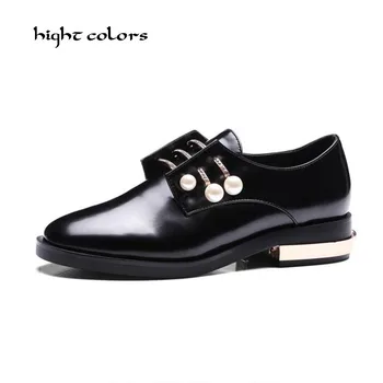 

Ladies Crystal Pearl Oxfords Shoes Fashion 2 Style Wear Oxford Shoes For Women Metal Decoration Low Heel Loafers Plus Size 33-43