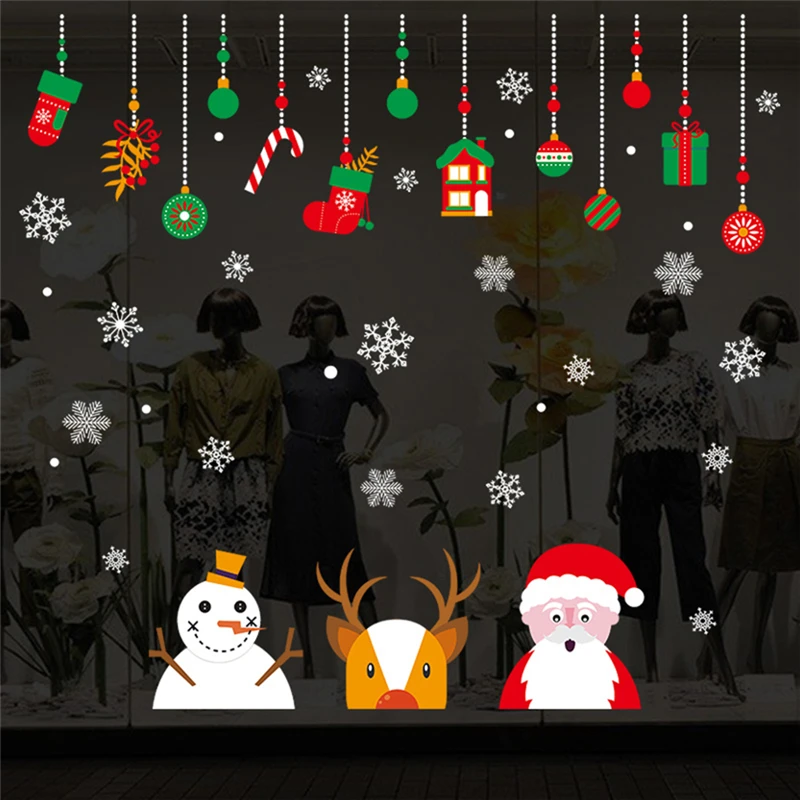 1pcs Santa Claus Christmas Glass Sticker Decals X mas Showcase Lving Room New Year Navidad Party DIY Wall Stickers Decoration|Наклейки на