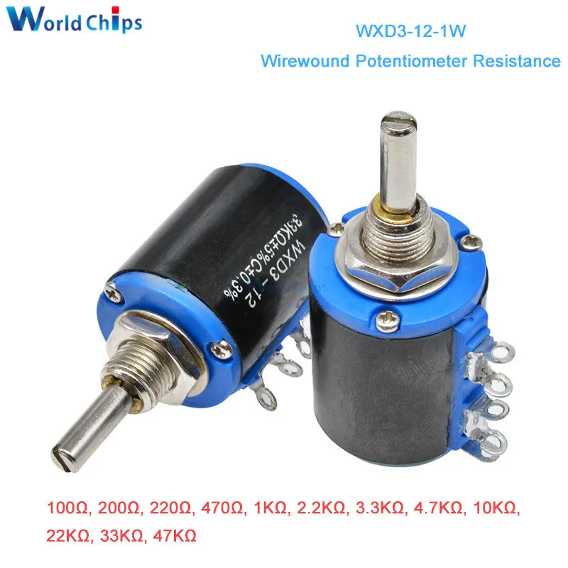 

WXD3-12-1W 100R 200R 470R 1K 2.2K 4.7K 10K 22K 47KΩ Ohm 5 Turns Linear Rotary WXD3-12 1W Wirewound Potentiometer Resistance