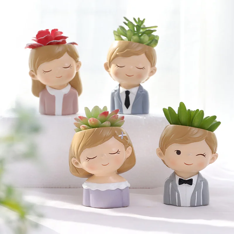 

Cute Couples Planters Set - 4pcs Little Boys Girls Flower Pot Succulents Cactus Plants Pot Fairy Garden Decor Wedding Gift