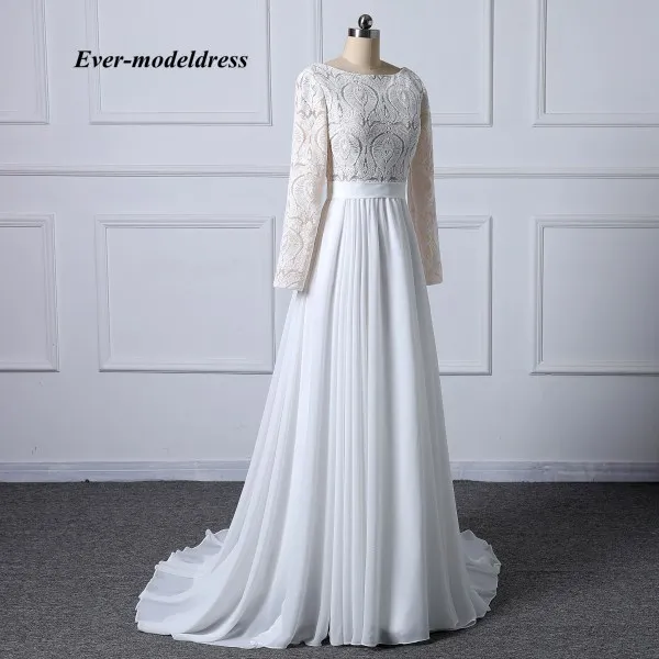Кружевные пляжные свадебные платья Boho, длинные рукава, открытая спина, шлейф, шифон, богемные свадебные платья, Vestidos De Noiva, дешевые - Цвет: same as picture