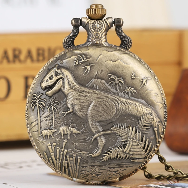 

Jurassic World 3D Dinosaur Forest Quartz Pocket Watch Necklace Wild Protected Animals Dinosaur Necklace Pendant Souvenir Gifts