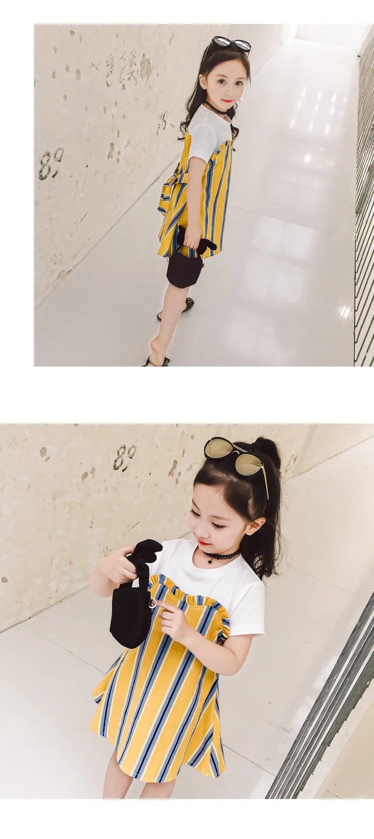Princess dress Kids Baby Girls Summer Stitched striped bows Short sleeved dress sweet style children's clothing (9)