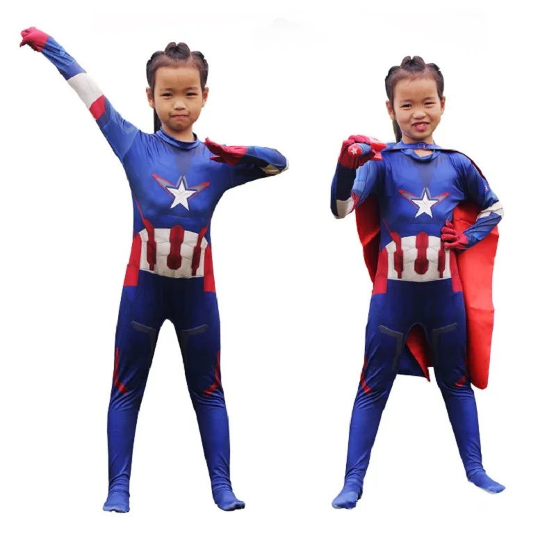 

Avengers Captain America Kids Body Suit Superhero zentai Jumpsuit Children Cosplay Costume Boys spandex Carnival bodysuit
