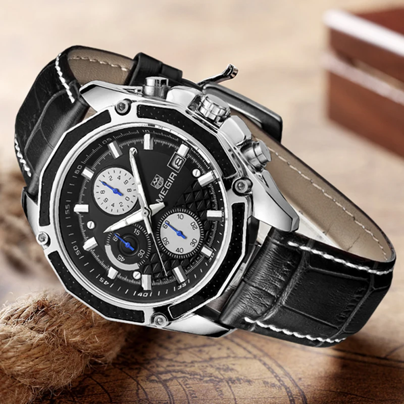 

Genuine quartz male watches Genuine Leather watches racing men Students game Run Chronograph Watch male glow hands