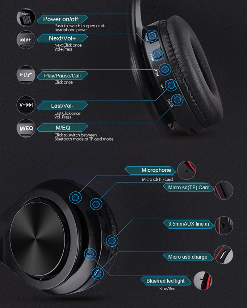 Новинка B7 Bluetooth наушники беспроводные стерео наушники складные низкие басы гарнитура Регулируемые наушники с микрофоном/TF картой