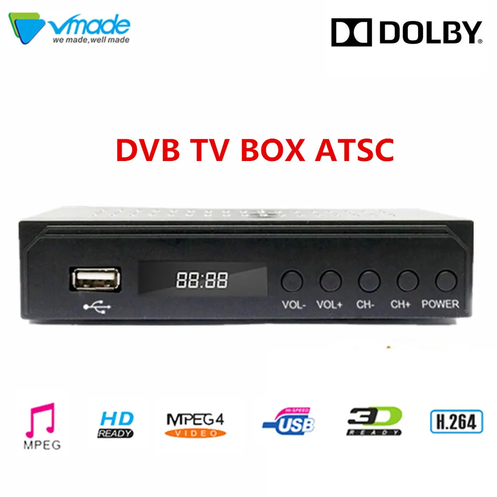 

Vmade Hot spot DVB ATSC-F01S High digital Terrestrial signal receiver support MPEG-2/4 Dobly AC-3 hevc full HD 1080p set top box