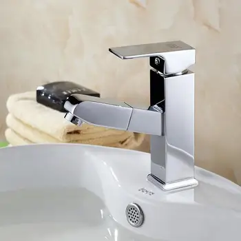 

Free shipping Fashion Wholesale Chrome Solid Brass Water Power Kitchen Faucet Swivel Spout Pull Out basin faucet 550
