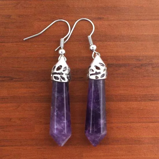 Natural Gnergy Gemstone~ Stone Earring Silver Plated Natural Multi Style Crystal Quartz Stone Hexagon Column Earrings Women Men Jewelry 2 AA00103004601e