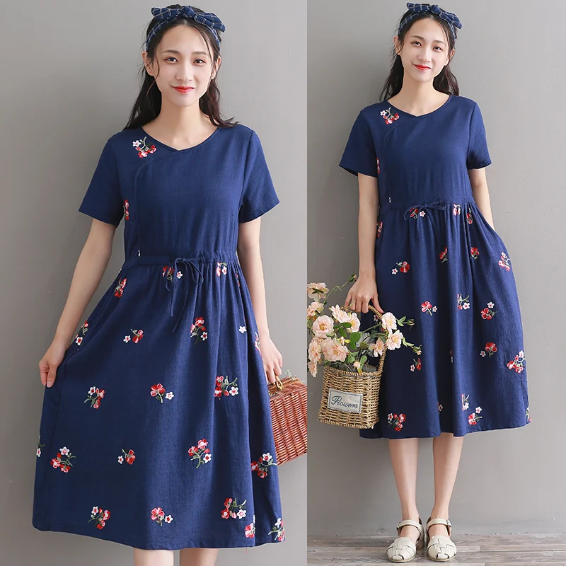 Summer fashion short sleeve flower embroidered dress for women party wedding