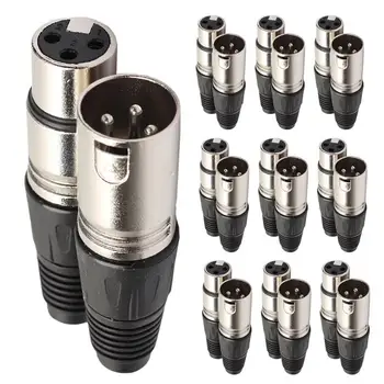 

10 Pairs 3 Pin XLR Audio Cable Connector Male/Female MIC Jack Plug and for Microphone Cable Electrical Adapter Audio Cable Black