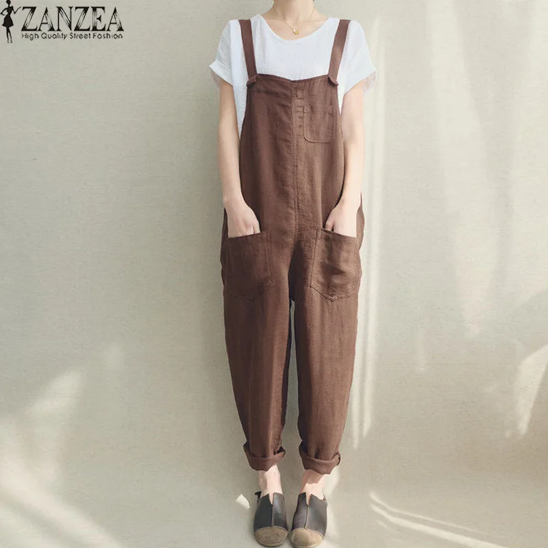 

Women Jumpsuits ZANZEA 2019 Vintage Pantalon Strap Playsuit Sleeveless Rompers Suspender Casual Harem Pants Dungaree Bodysuit