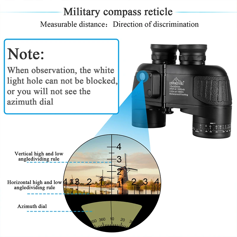 Military Binoculars Professional Telescope Rangefinder 10x50 Prismaticos Nitrogen-filled Waterproof BAK4 Prism Adults MAXLAPTER 