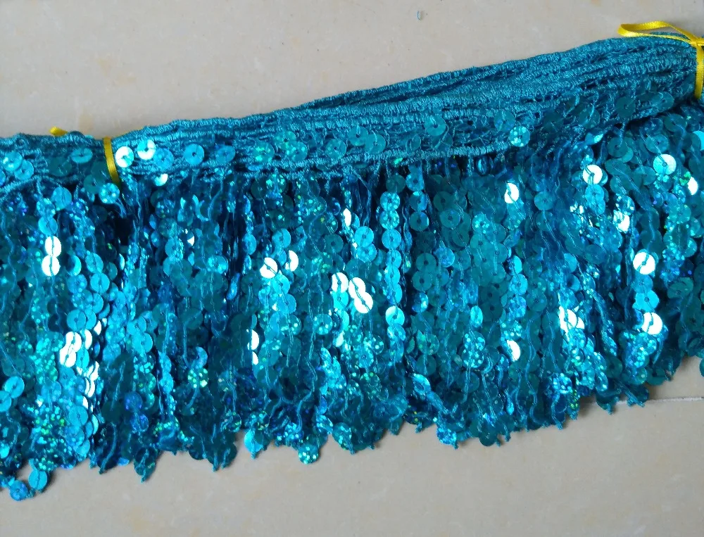 

Clearance! washable 10cm wide sequins fringe, hologram turquoise