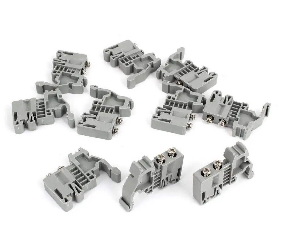 

10 Pcs 35mm Din Rail Screw Fixed Terminal Block End Stopper Clamps Gray