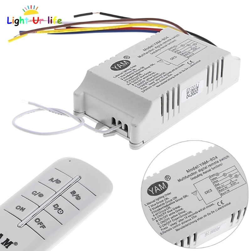 

220V Wireless ON/OFF Lamp Remote Control Switch Receiver Transmitter 1/2/3/4 Ways-TwTh
