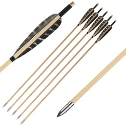 12 Pcs Turkey Feather Fletching Wooden Target Arrows with Field Points for Recurve Bow or Longbow 12 Pcs Turkey Feather Fletching Wooden Target Arrows with Field Points for Recurve Bow or Longbow
