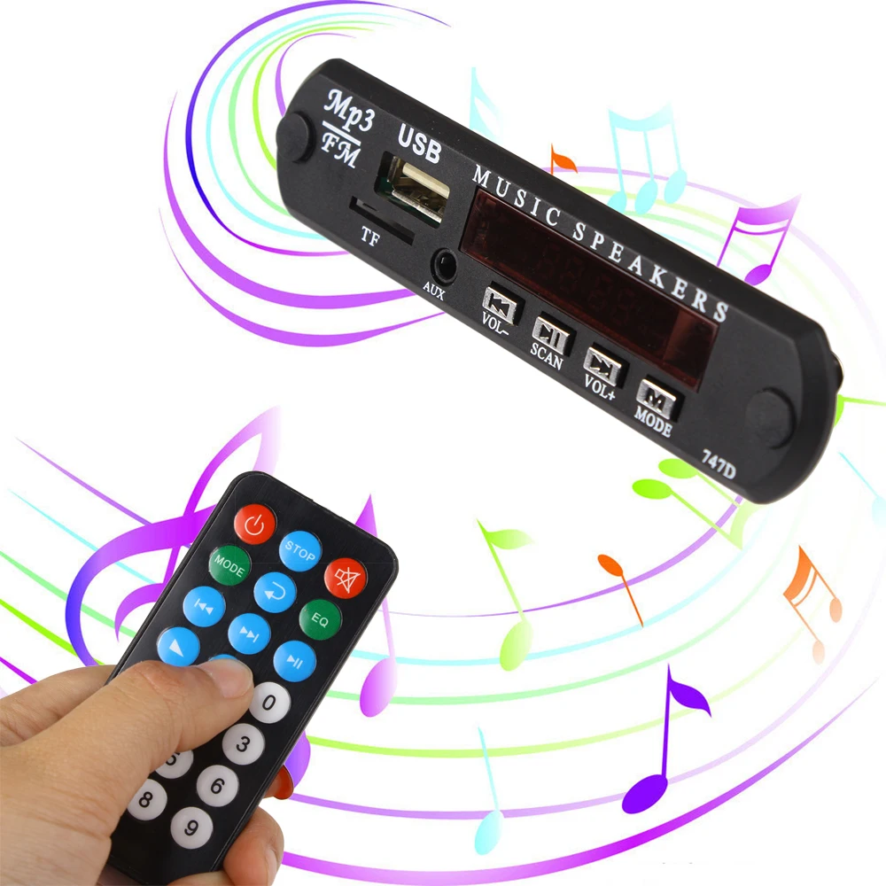 100 шт. DC 12 В Micro USB TF Радио MP3 декодер плата модуль 5 в FM аудио для автомобиля