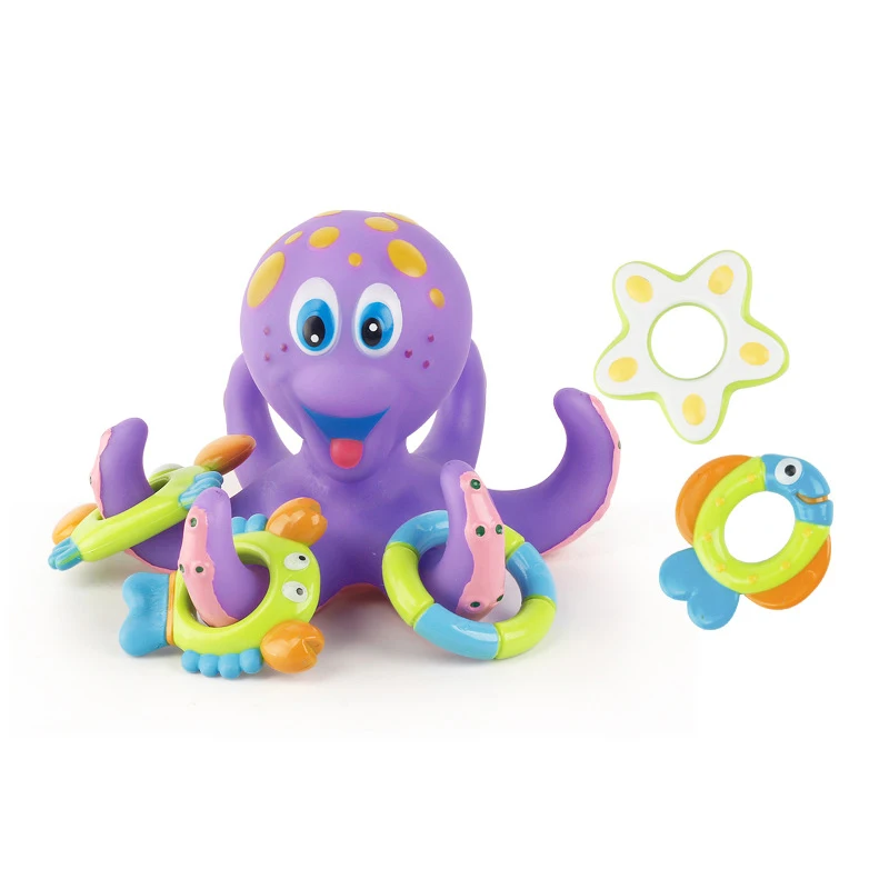 

Children Bathroom Shower Small Octopus Bath Toys Floating Throwing Ring Toy Baby Kids Funny Cute Animal Swimming Interactive Toy