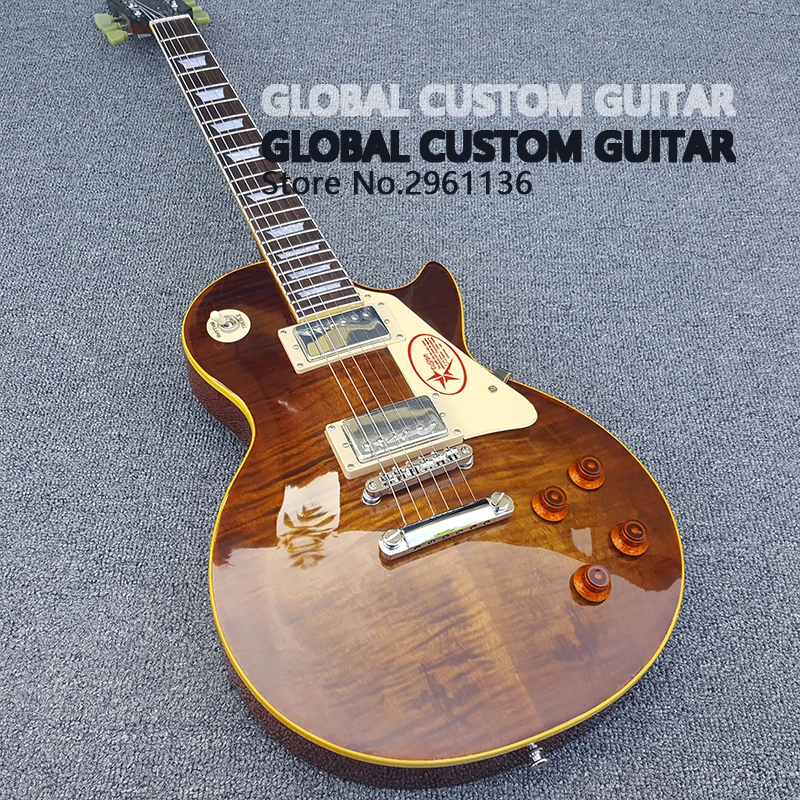 2017 New One piece Neck les Electric guitar, LP 1959 R9 Tiger Flame with Chrome hardware, LP standard guitar,Free shipping HOT! 2017 New One piece Neck les Electric guitar, LP 1959 R9 Tiger Flame with Chrome hardware, LP standard guitar,Free shipping HOT!