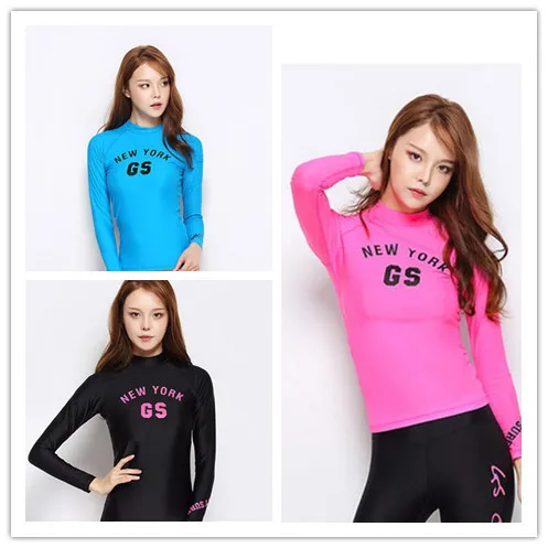 

Womens long-sleeved solid color wetsuit shirts blue pink black female sun block diving shirts various jellyfish shirts dive skin
