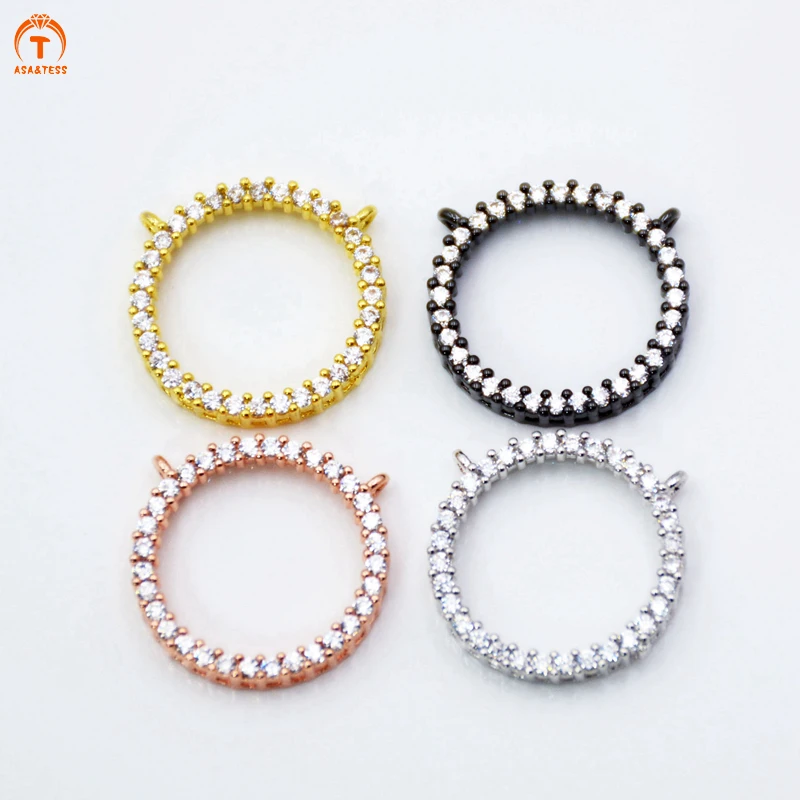 

ASA&TESS micro CZ Pave Round circle Charms Pendant Cubic Zirconia Necklace Charms connector for jewelry making
