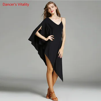 

Women Latin Dance Costumes Female Adult Irregular Bat Dress Lady's Girls Latin Dance Ballroom Dance Practice Clothing