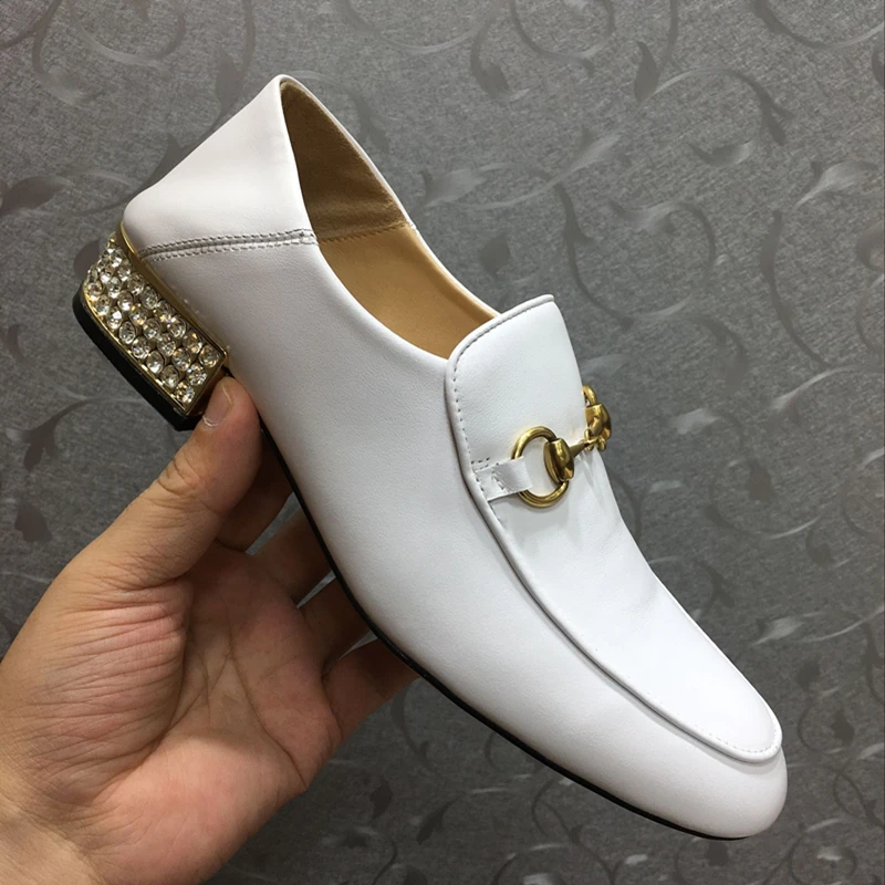 

Hot Spring Autumn Genuine Leather Shoes Woman Buckle Loafers Crystal Heels Mules Design Mules Flats Brand Zapatos Mujer Shoes