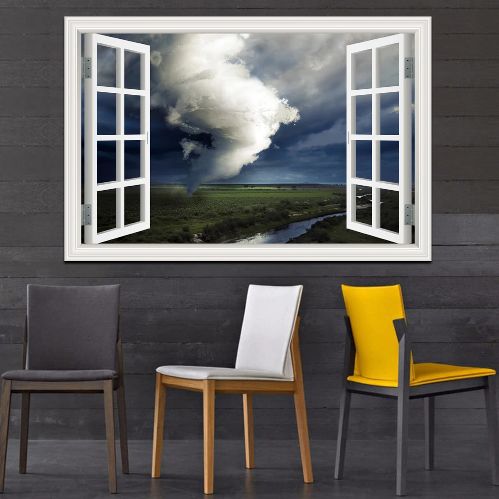 

High Quality 3d Wall Sticker Nature Tornado Decal Window View Wallpaper Home Decor Decals Removable Stickers For Living Room