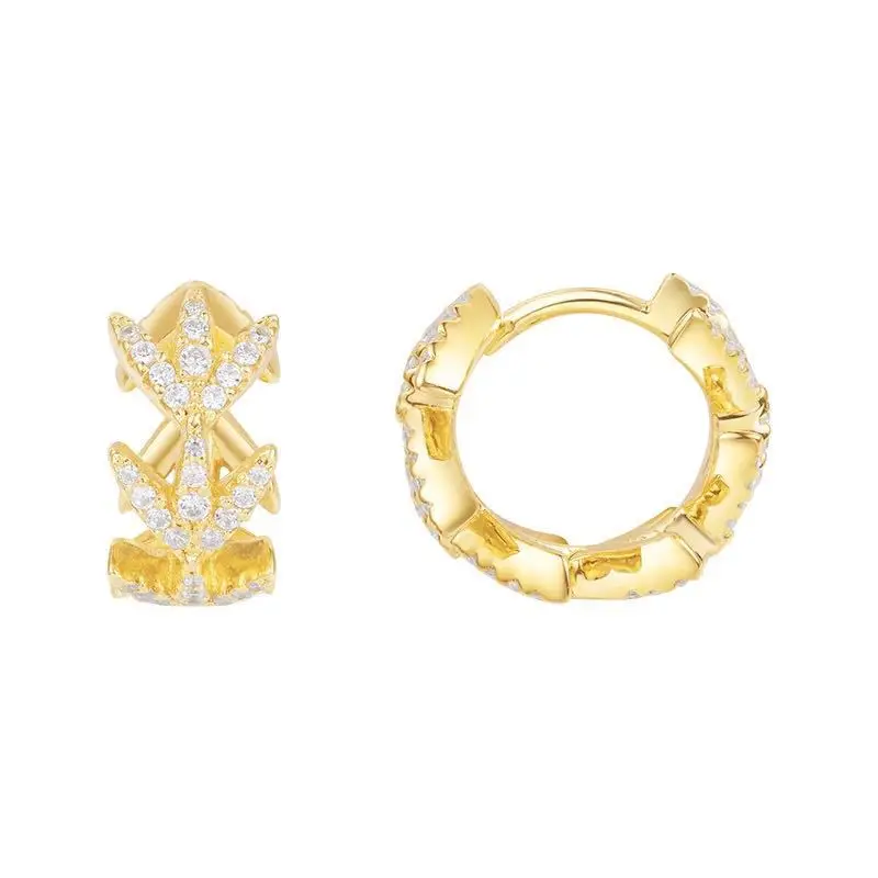 

[MeiBaPJ]S925 Sterling Silver Fashion Laurel Leaf Hoop Earrings High Quality AAA Zircon Earrings for Women Fine Jewelry