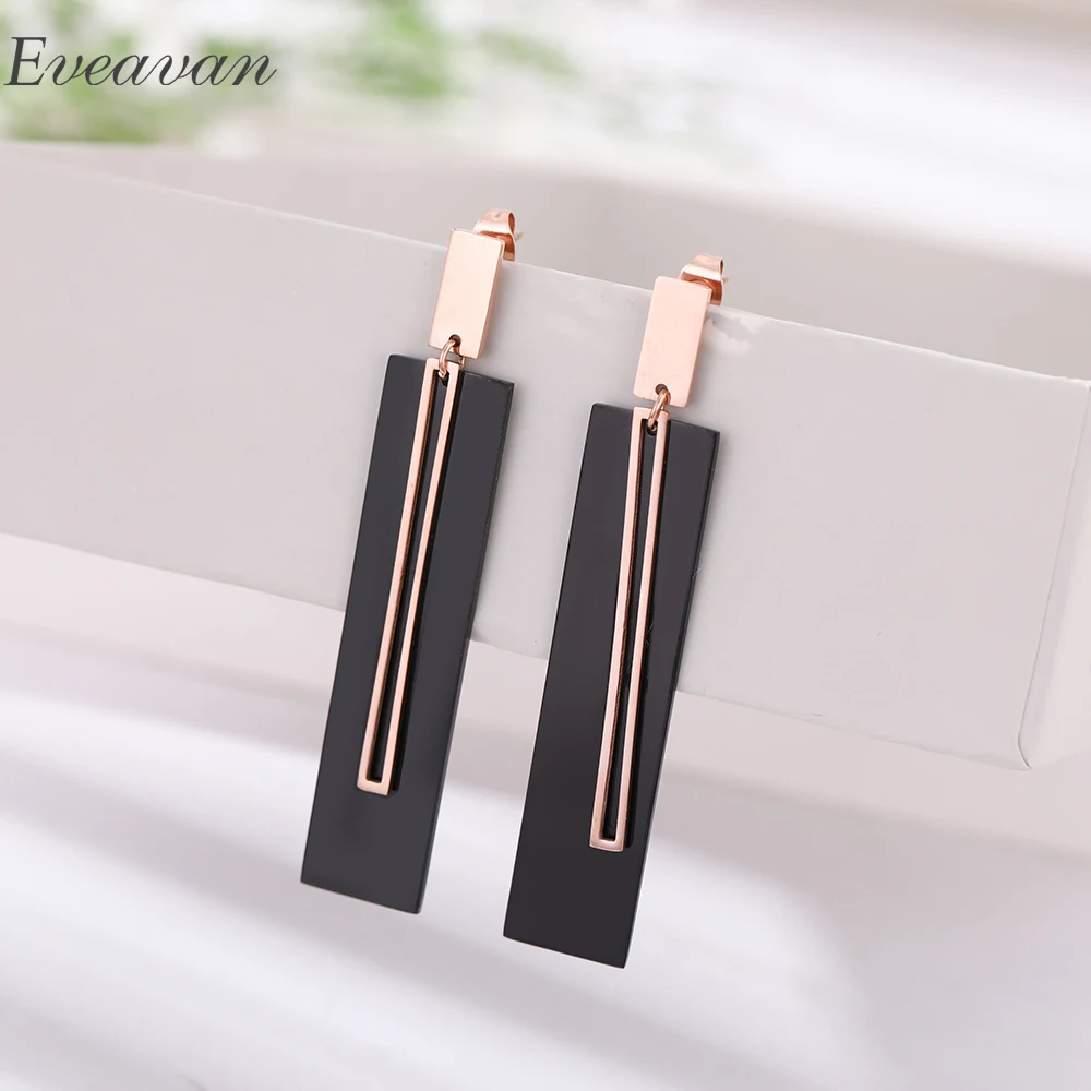

EUEAVAN 5 Pairs Exaggerated Style Black Long Triangle/Rectangle Geometric Drop Dangle Earrings Fashion Jewelry For Party