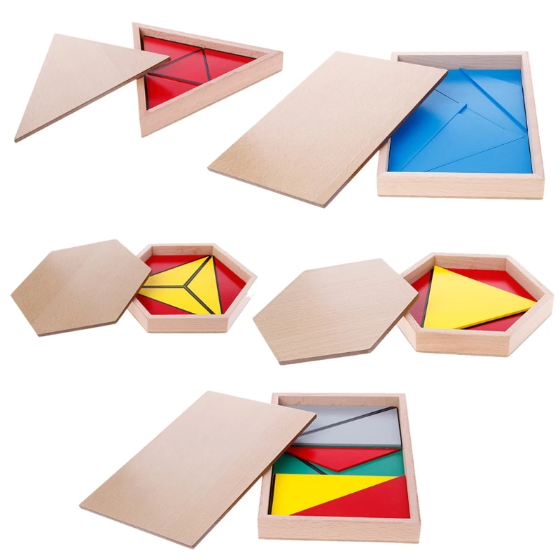 Material de Madeira Montessori Brinquedo Triângulos Construtivos Retangulares Pentágono