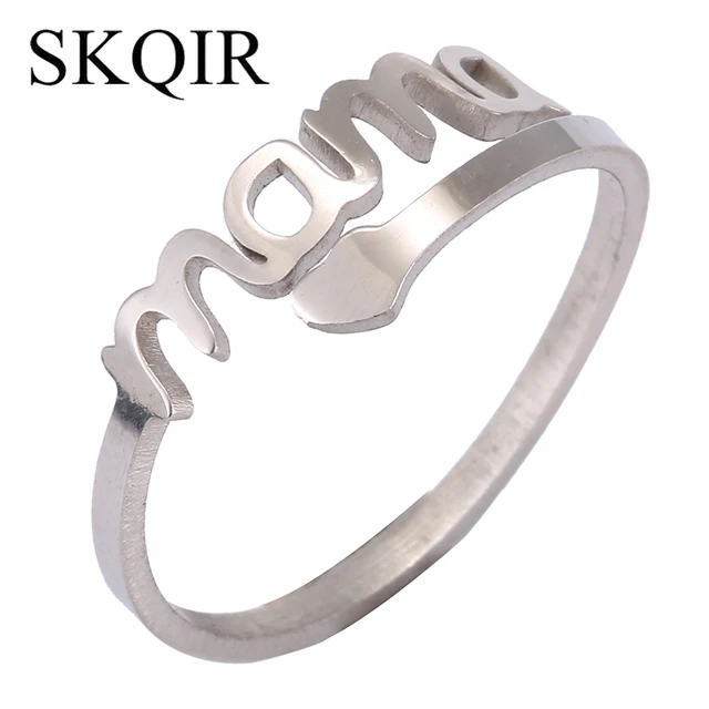 SKQIR Vintage Silver Love MAMA Rings High Stainless Steel Cuff Ring Women Jewelr SKQIR Vintage Silver Love MAMA Rings High Stainless Steel Cuff Ring Women Jewelr