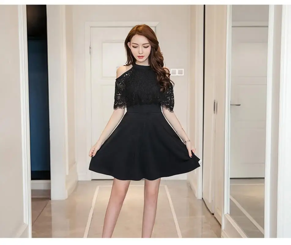 2018 New Arrivals Summer Women dress Short Sleeve Slim Hollow Out Lace A Word Is Bitter Fleabane Dresses Free Shipping