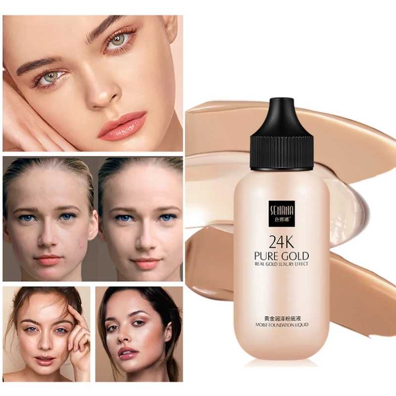 24k Gold Liquid Foundation Moisturizing Cover Blemishes Even Skin Tone Natural Whitening Concealer Primer 24k Gold Liquid Foundation Moisturizing Cover Blemishes Even Skin Tone Natural Whitening Concealer Primer