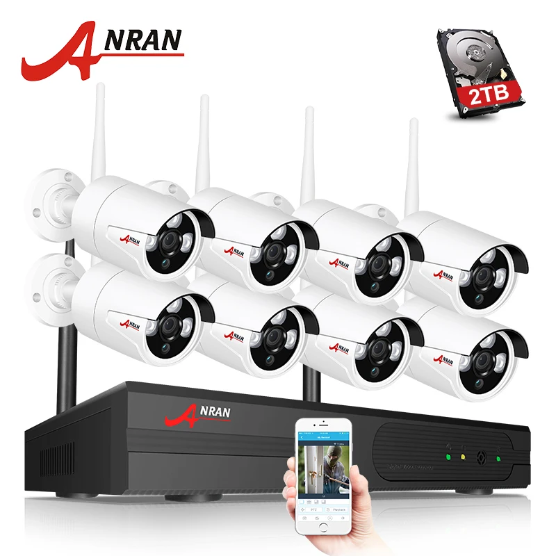ANRAN CCTV Plug Play HD 8CH 1080P wifi NVR 2MP Открытый водонепроницаемый 3 массив ИК IP Беспроводная