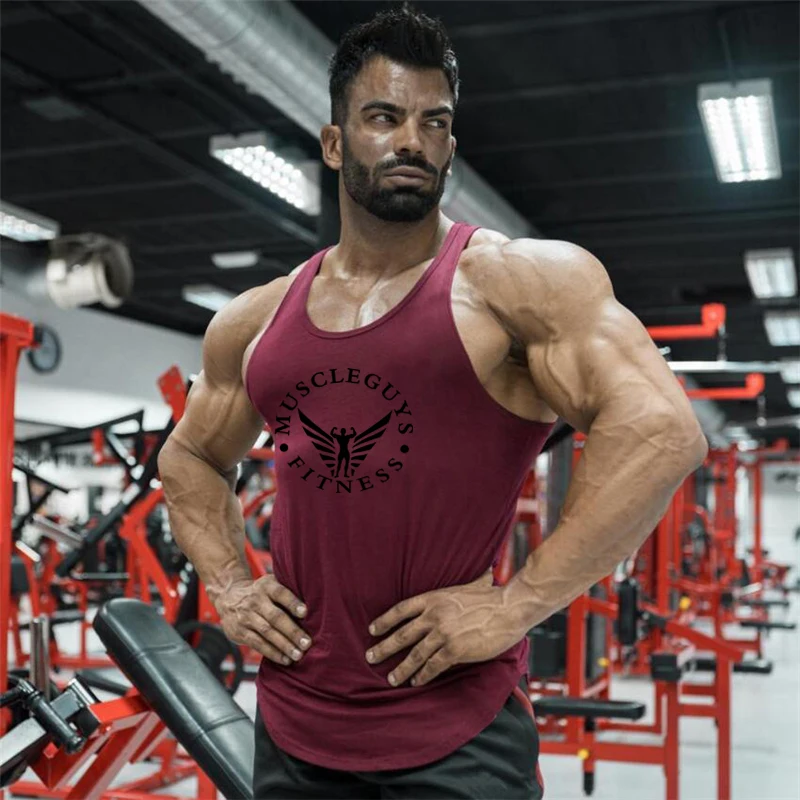 Мужская одежда для спортзала Muscleguys майка бодибилдинга без рукавов однотонная