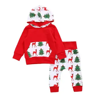 

Oklady 2019 Jimly Delicate Baby Girl Christmas Clothes Set Baby Boy Clothes Xmas Hoodies Top Pants for Baby Xmas Deer Tree Print