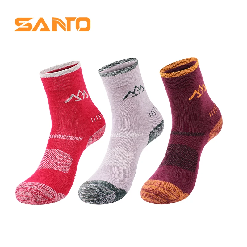 3Pairs/Lot Santo Men Women Hiking Socks Merino Wool Thicken Elastic Sweat Unisex Camping Sports Outdoor Running 6 Colors
