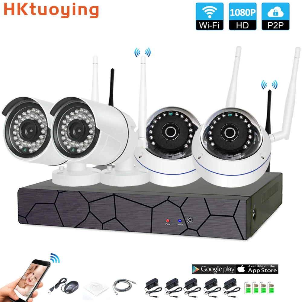 4CH система видеонаблюдения беспроводная 1080P NVR 4 шт. 2.0MP ИК наружная внутренняя P2P